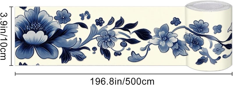 IVN Wallpaper Border Peel and Stick Wall Blue Floral Decorative Wall Trim Self Adhesive Border for Walls Mirror Frame Accent Strip for Bedroom Kitchen LivingRoom 4x196 Inch - Image 3